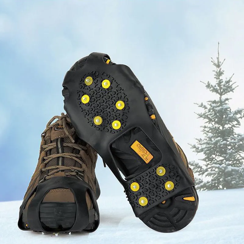 1 Pair 10 Stud Snow Ice Claw Climbing Anti Slip Spikes Grips Crampon Cleats Shoes Cover, Size M