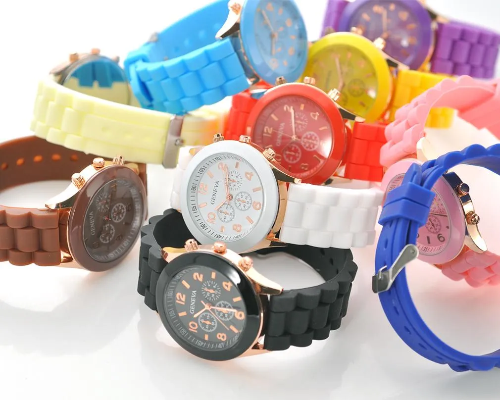 10 Pcs Geneva Colorful Silicone Quartz Analog Unisex Sport Wrist Watch