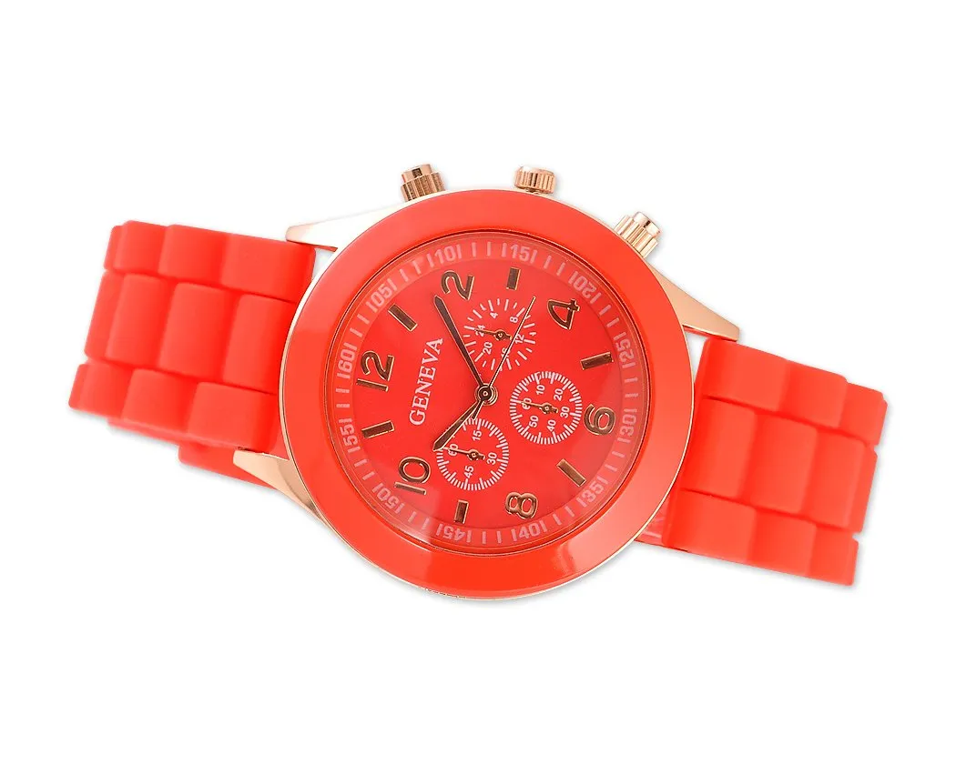 10 Pcs Geneva Colorful Silicone Quartz Analog Unisex Sport Wrist Watch