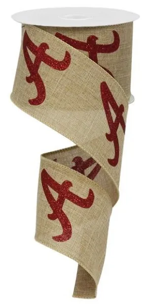 2.5" Lt Beige Ribbon with Red A - 10yds