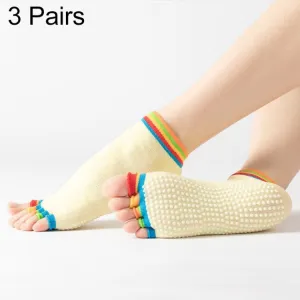 3 Pair Open-Toe Yoga Socks Indoor Sports Non-Slip Five-Finger Dance Socks, Size: One Size(Color Light Yellow)