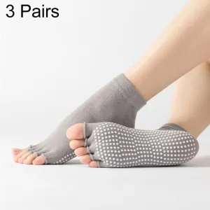 3 Pair Open-Toe Yoga Socks Indoor Sports Non-Slip Five-Finger Dance Socks, Size: One Size(Pure Color Light Gray)