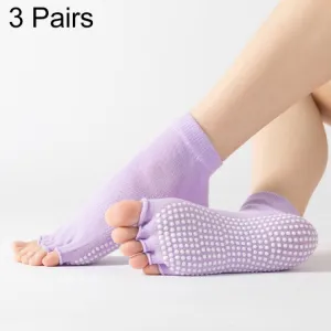 3 Pair Open-Toe Yoga Socks Indoor Sports Non-Slip Five-Finger Dance Socks, Size: One Size(Pure Color Light Purple)