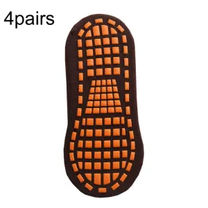 4pairs Trampoline Socks Dotted Rubber Non-slip Floor Socks Yoga Socks, Size:  1-5 Years Old(Coffee)