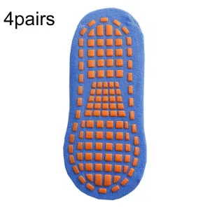 4pairs Trampoline Socks Dotted Rubber Non-slip Floor Socks Yoga Socks, Size:  5-12 Years Old(In Blue)