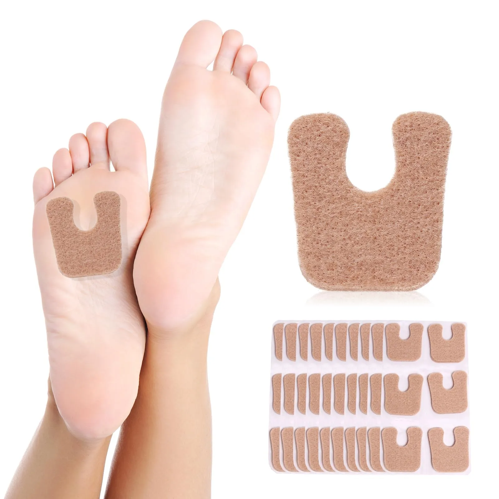 60pcs U-Shaped Felt Callus Pads, Metatarsal Pads Self-Stick Cushions Protect Calluses from Rubbing on Shoes, Reduce Foot and Heel Pain 60Pcs