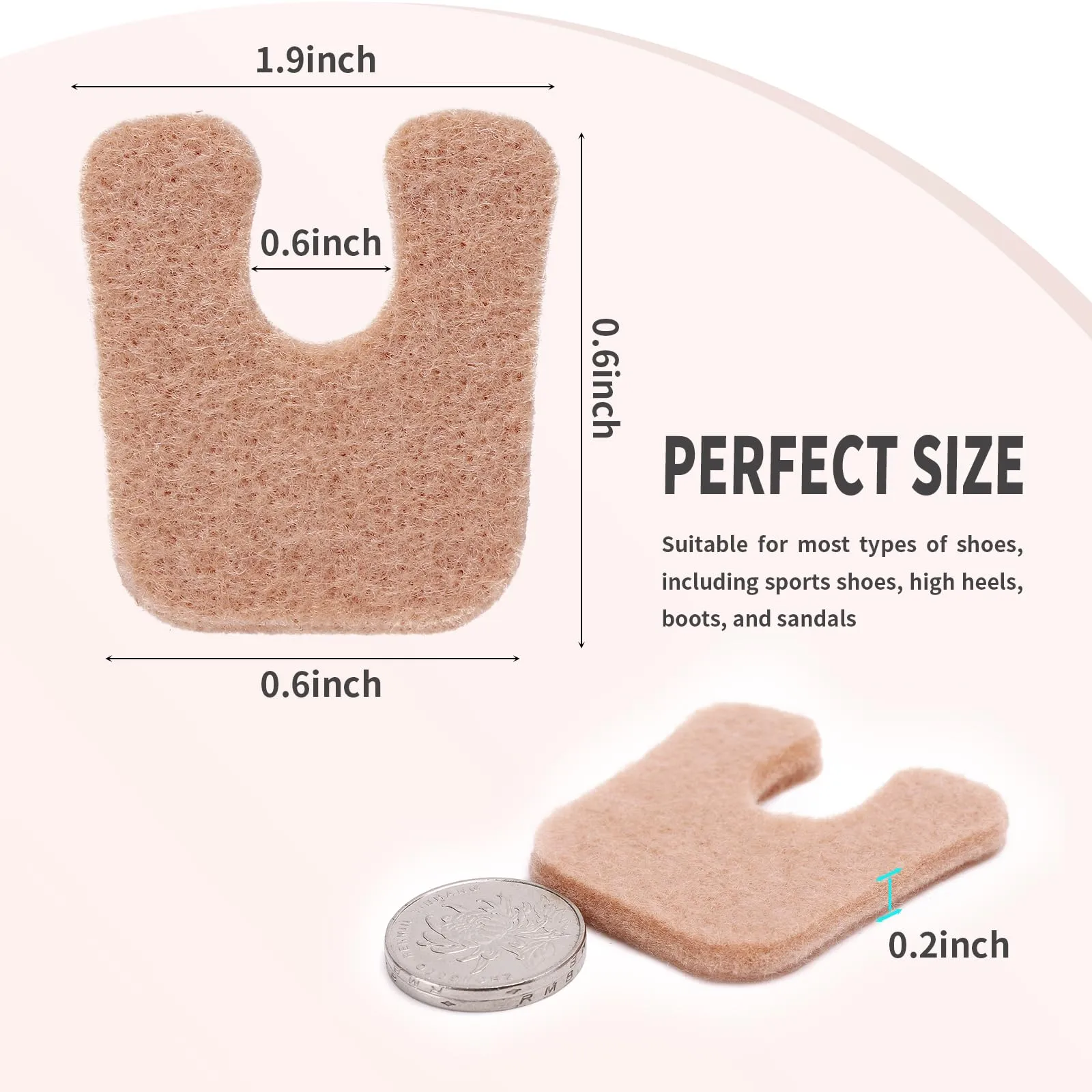 60pcs U-Shaped Felt Callus Pads, Metatarsal Pads Self-Stick Cushions Protect Calluses from Rubbing on Shoes, Reduce Foot and Heel Pain 60Pcs