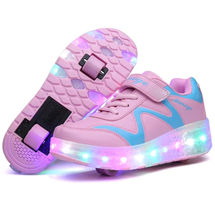 786 LED Light Ultra Light Rechargeable Double Wheel Roller Skating Shoes Sport Shoes, Size : 38(Pink)