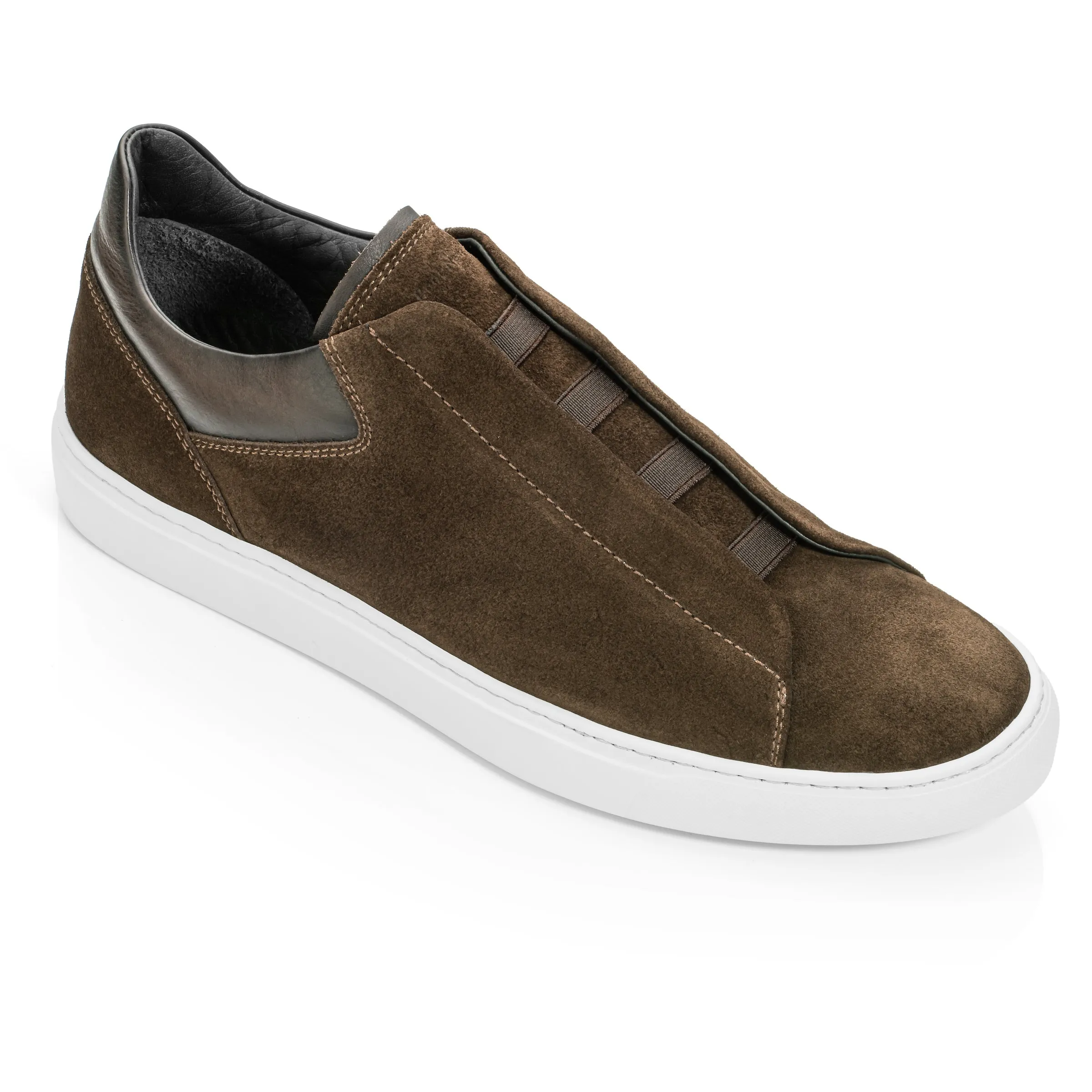 Alberta Dark Brown Suede Elastic Slip on Sneaker