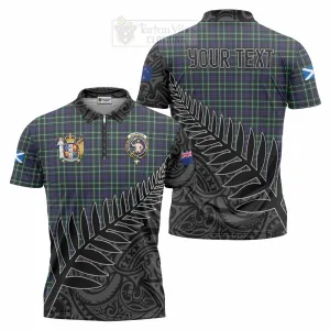 Allardice Crest Tartan Zipper Polo Shirt with New Zealand Silver Fern Half Style