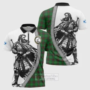 Anstruther Tartan Clan Crest Zipper Polo Shirt with Highlander Warrior Celtic Style