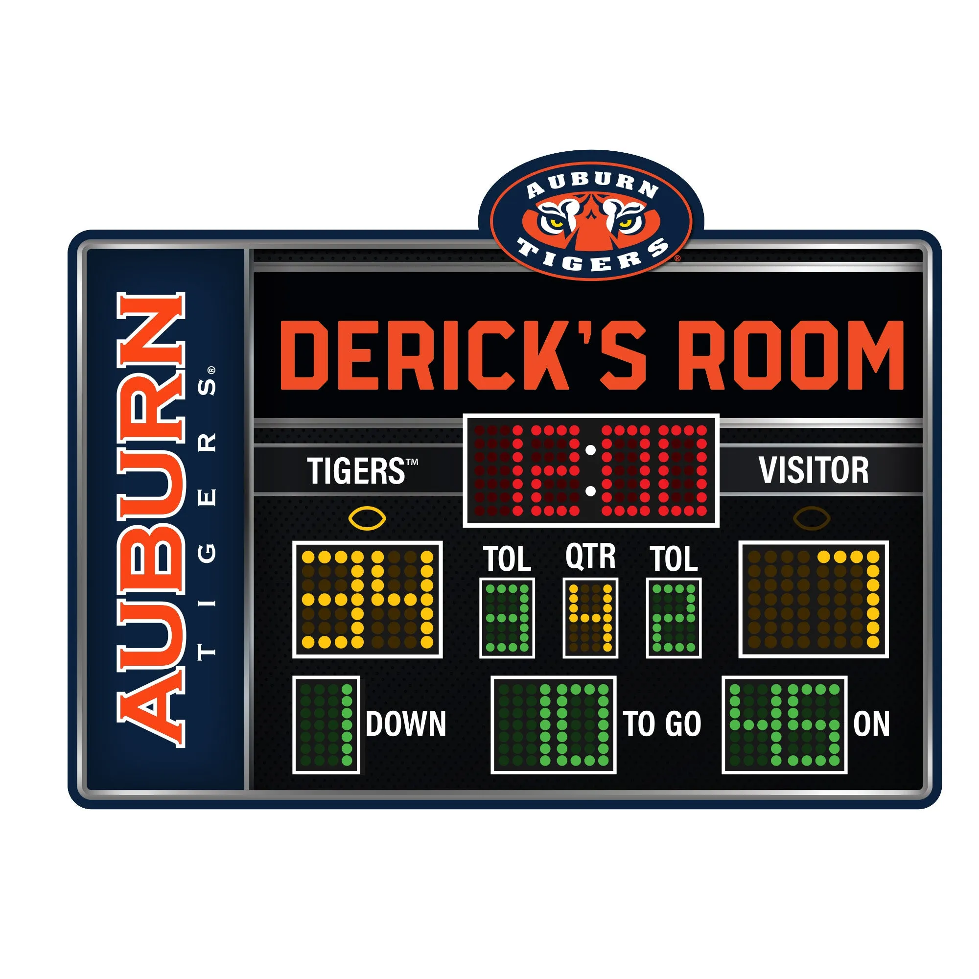 Auburn Tigers:   Football Scoreboard Personalized Name        - Officially Licensed NCAA Removable     Adhesive Decal