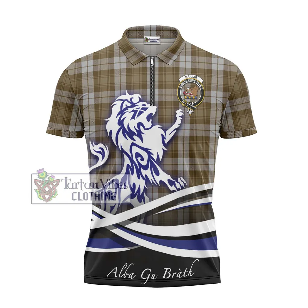 Baillie Dress Tartan Zipper Polo Shirt with Alba Gu Brath Regal Lion Emblem