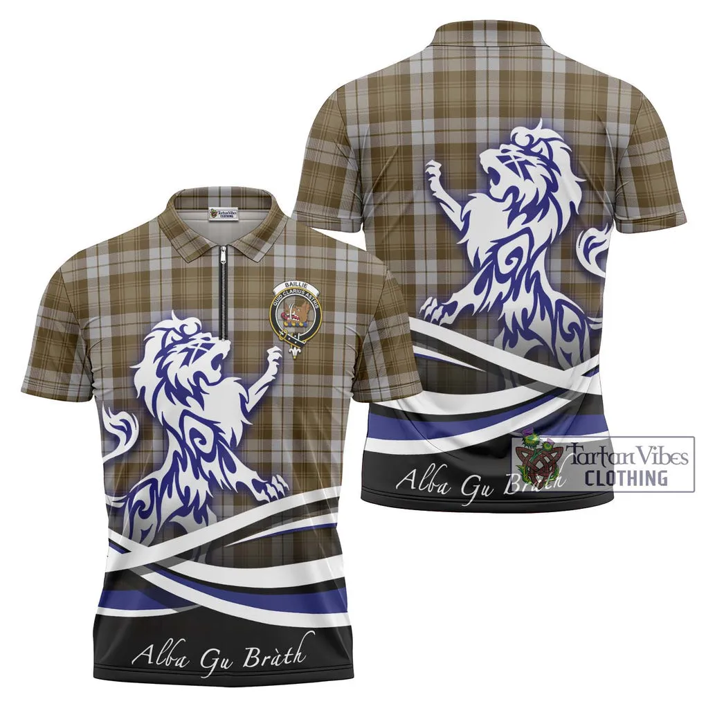 Baillie Dress Tartan Zipper Polo Shirt with Alba Gu Brath Regal Lion Emblem