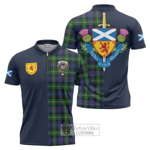 Baillie Tartan Zipper Polo Shirt Alba with Scottish Lion Royal Arm Half Style