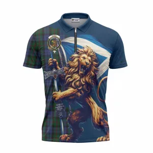 Baird Tartan Family Crest Zipper Polo Shirt with Scottish Majestic Lion