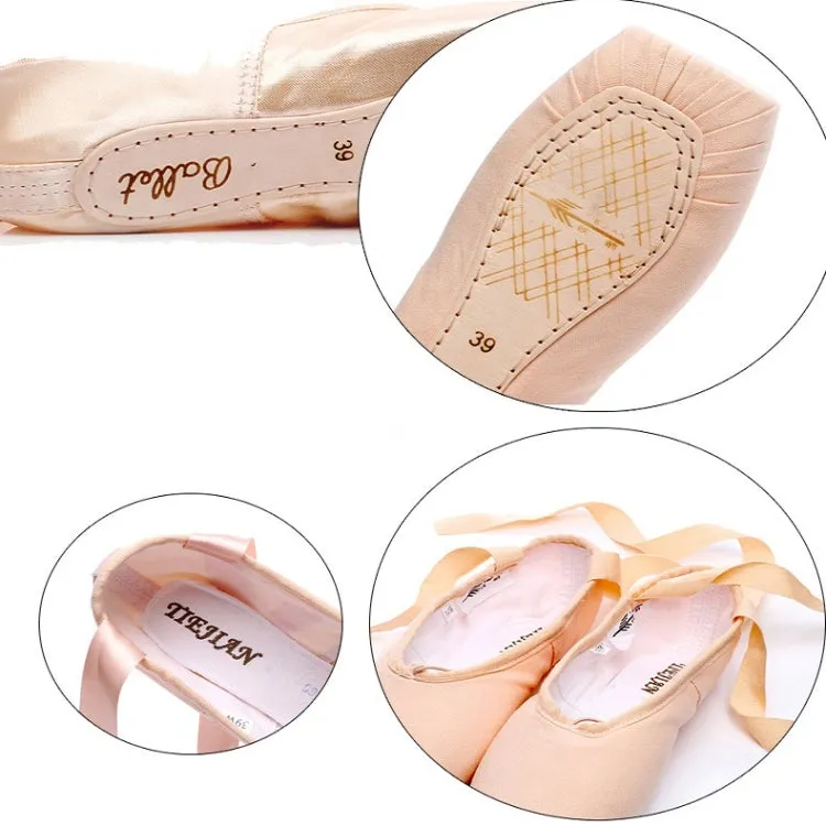 Ballet Lace Pointe Shoes Professional Flat Dance Shoes, Size: 35(Satin   Silicone Case)