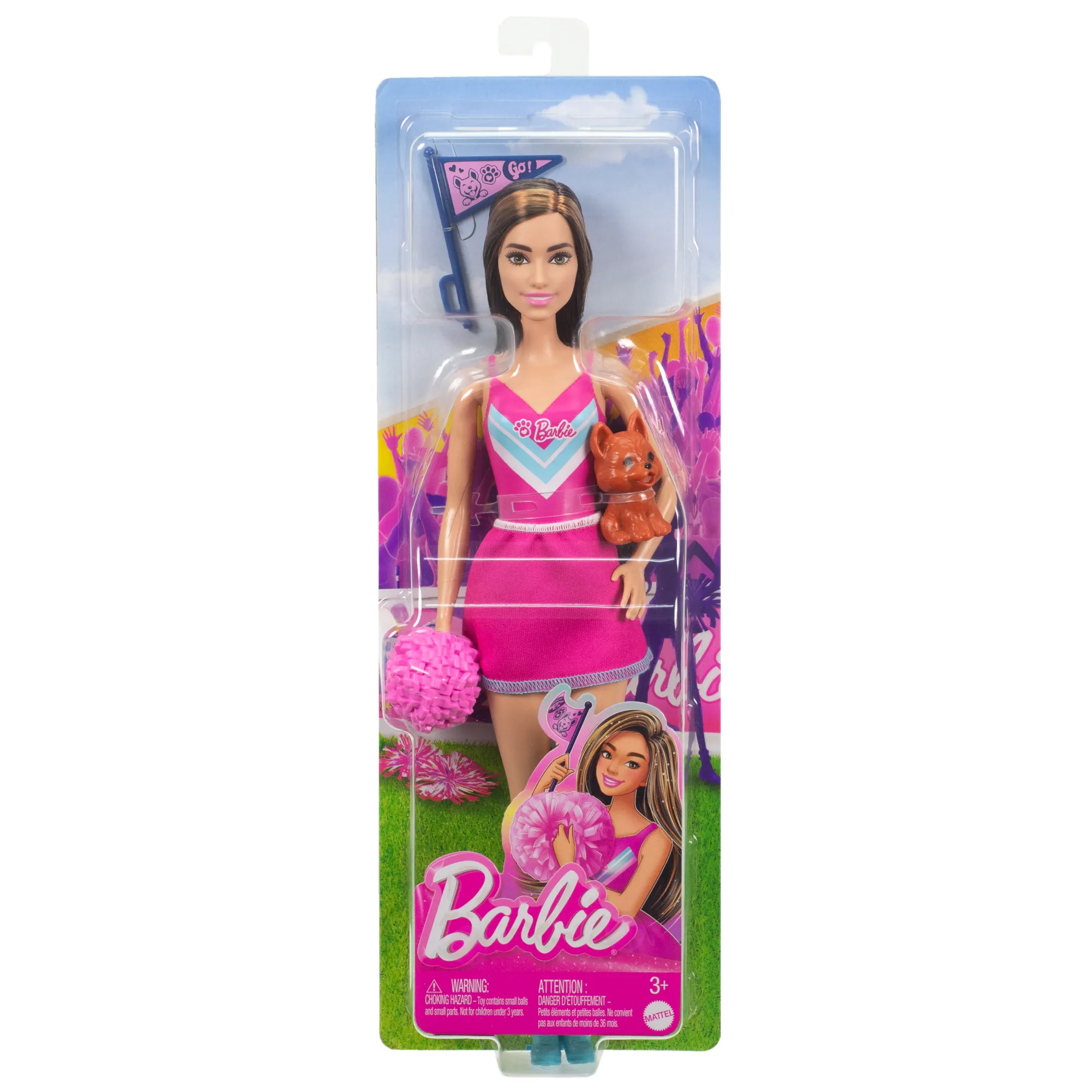 Barbie Cheerleader Fashion Doll in Cheerleader Uniform, Includes Pom Pom, Flag, And Puppy Mascot