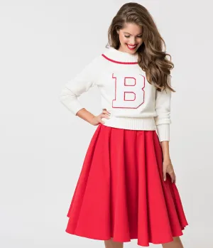 Barbie x Unique Vintage Red Corduroy Cheerleader Swing Skirt