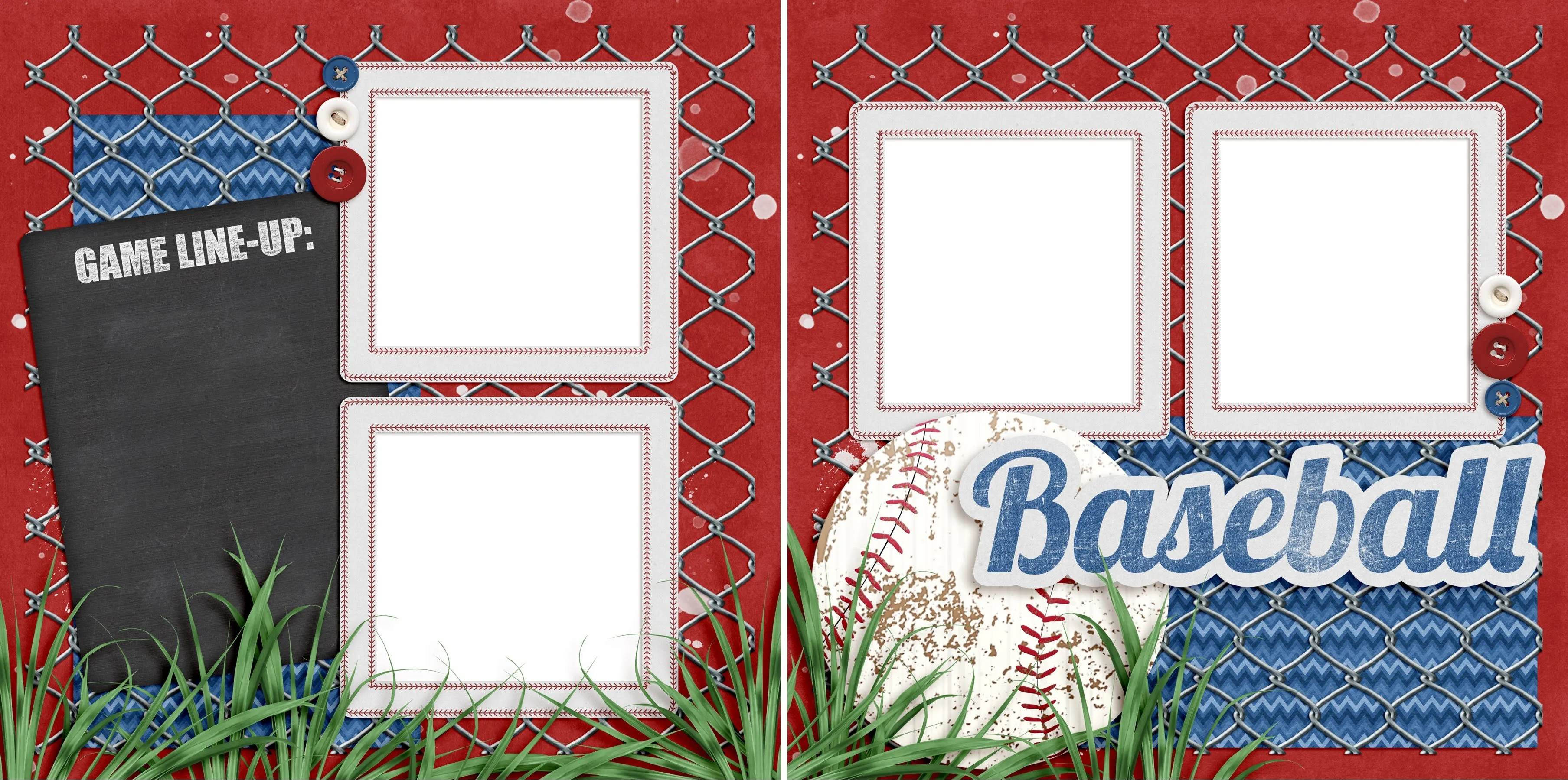 Baseball Line-Up - Digital Scrapbook Pages - INSTANT DOWNLOAD