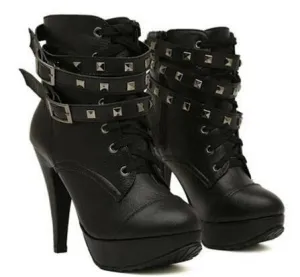 Black Belt Motorcycle Ankle High Boots