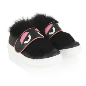 Black Leather/Fur Bag Bug Trainers