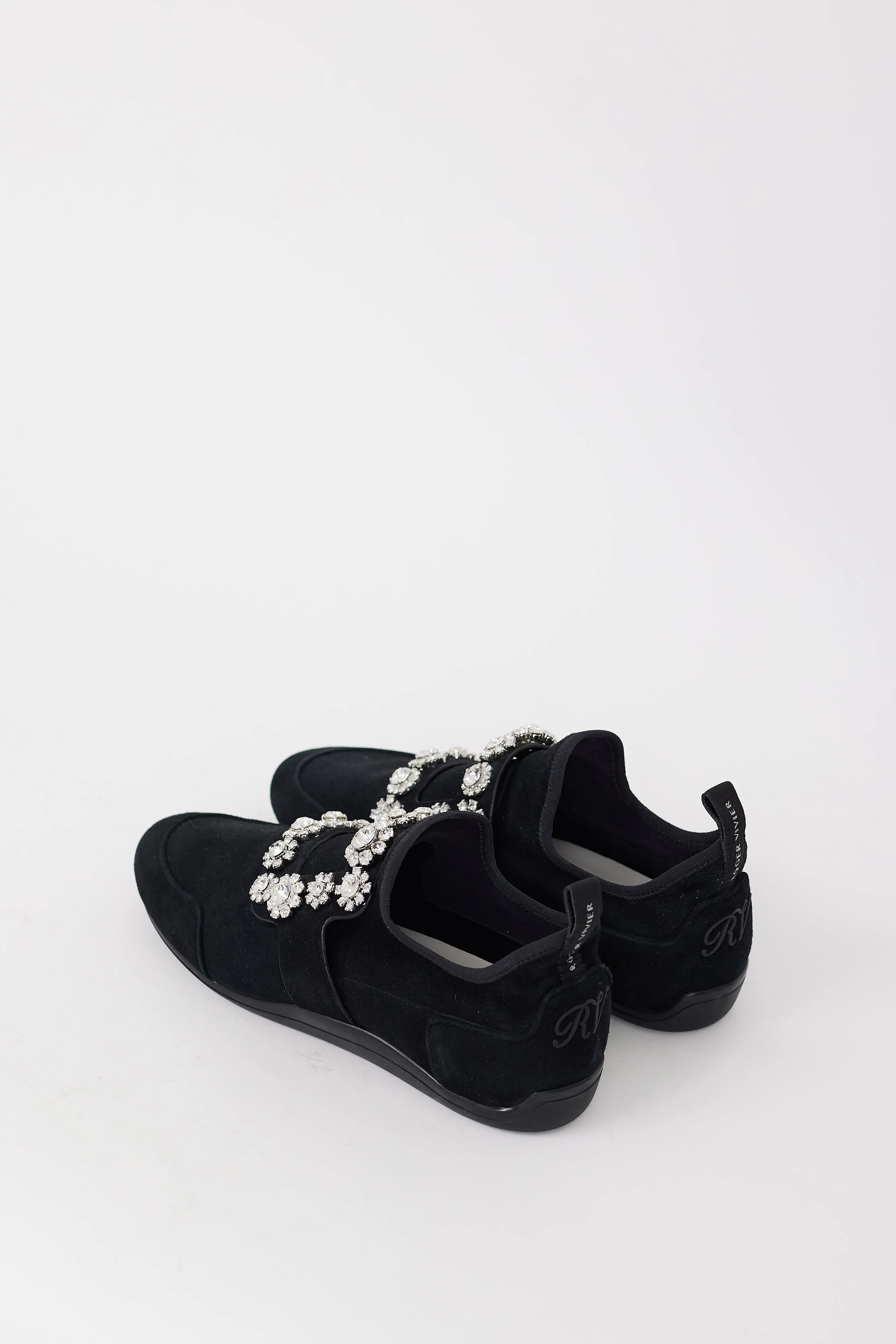 Black Suede Viv' Run Strass Buckle Sneaker