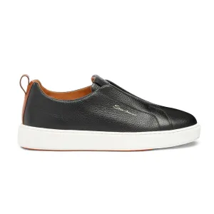 Black Tumbled Leather Slip-On Sneaker