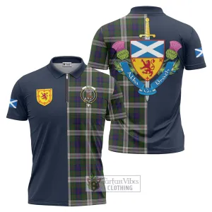 Blair Dress Tartan Zipper Polo Shirt Alba with Scottish Lion Royal Arm Half Style