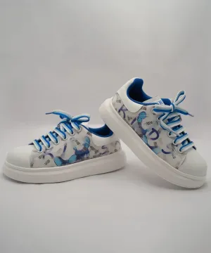 Blue and White Coloured Printed Baby Shoes