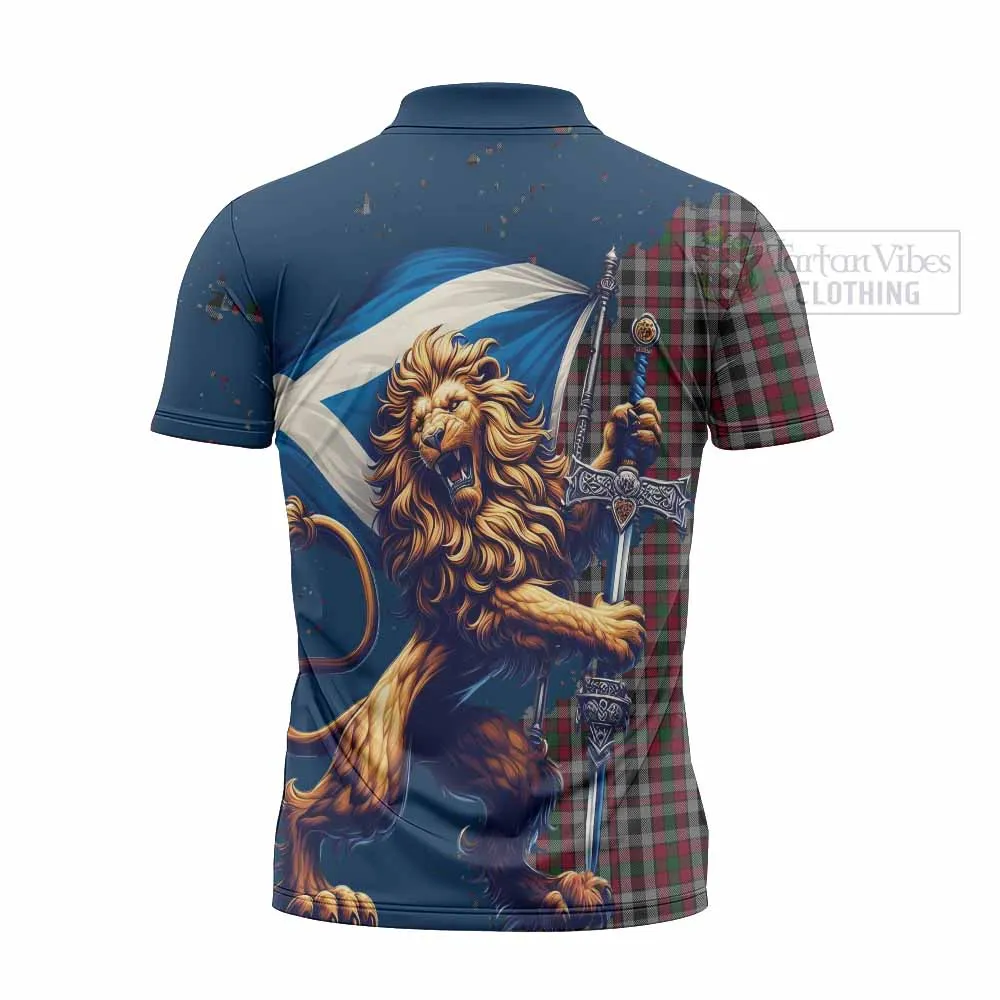 Borthwick Tartan Family Crest Zipper Polo Shirt with Scottish Majestic Lion