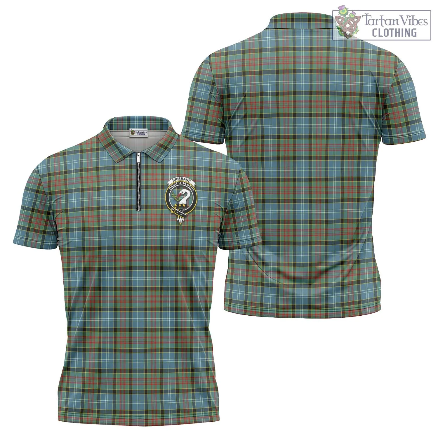 Brisbane Tartan Zipper Polo Shirt with Family Crest