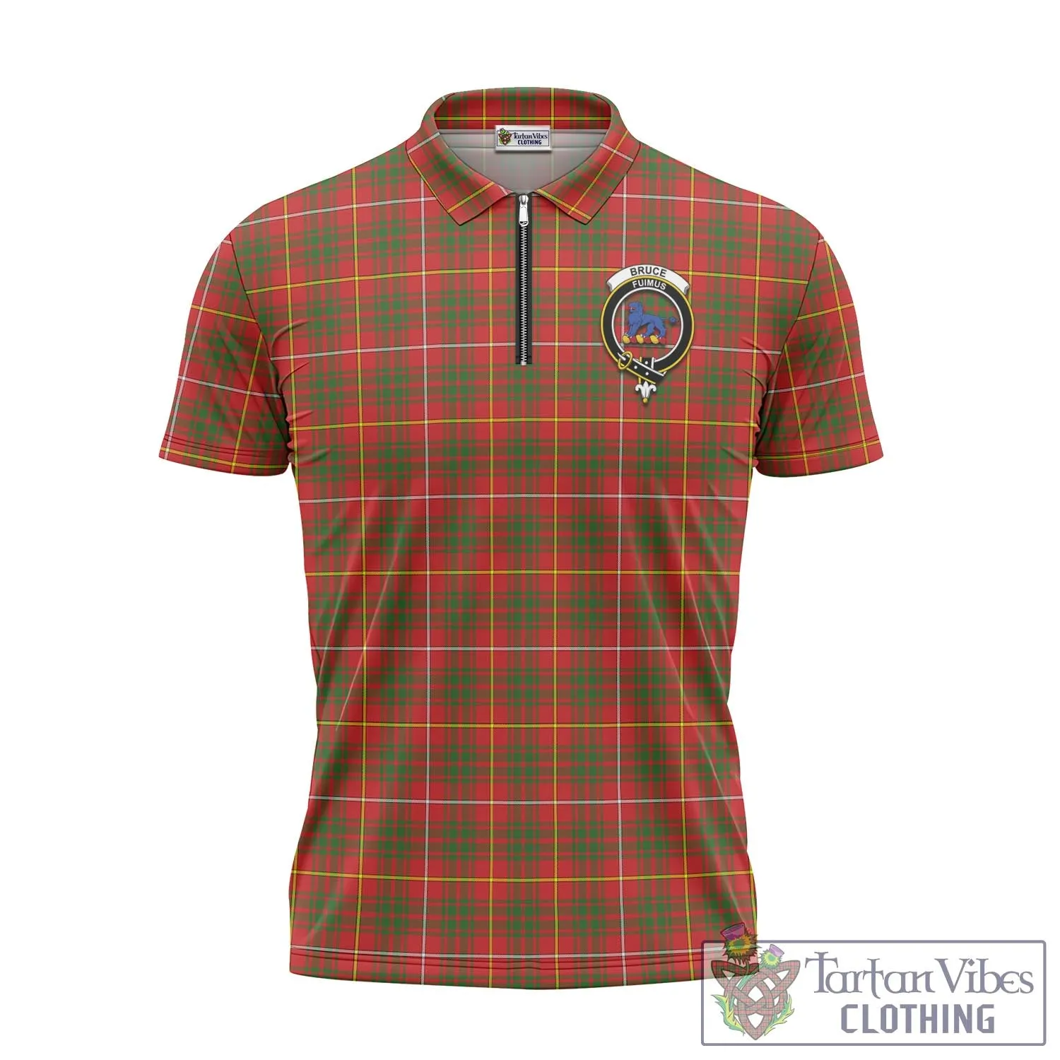 Bruce Modern Tartan Zipper Polo Shirt with Family Crest