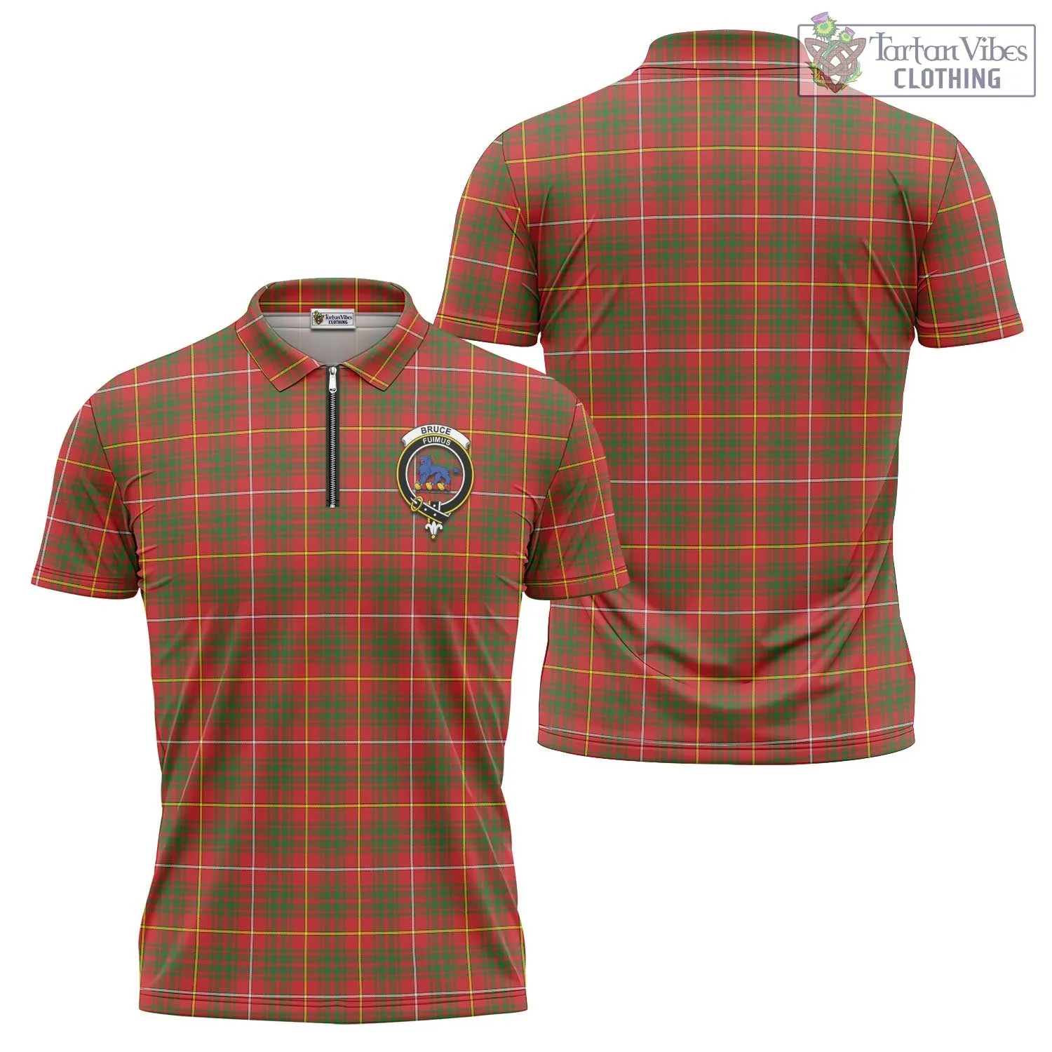 Bruce Modern Tartan Zipper Polo Shirt with Family Crest