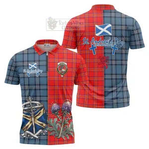 Burnett Tartan Zipper Polo Shirt Happy St. Andrew's Day Half Tartan Style