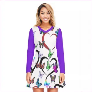 Butterfly Love Womens V-neck Long Sleeve Dress