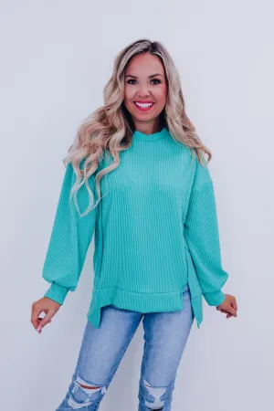 Cailyn Crew Neck Ribbed Top - Mint Green