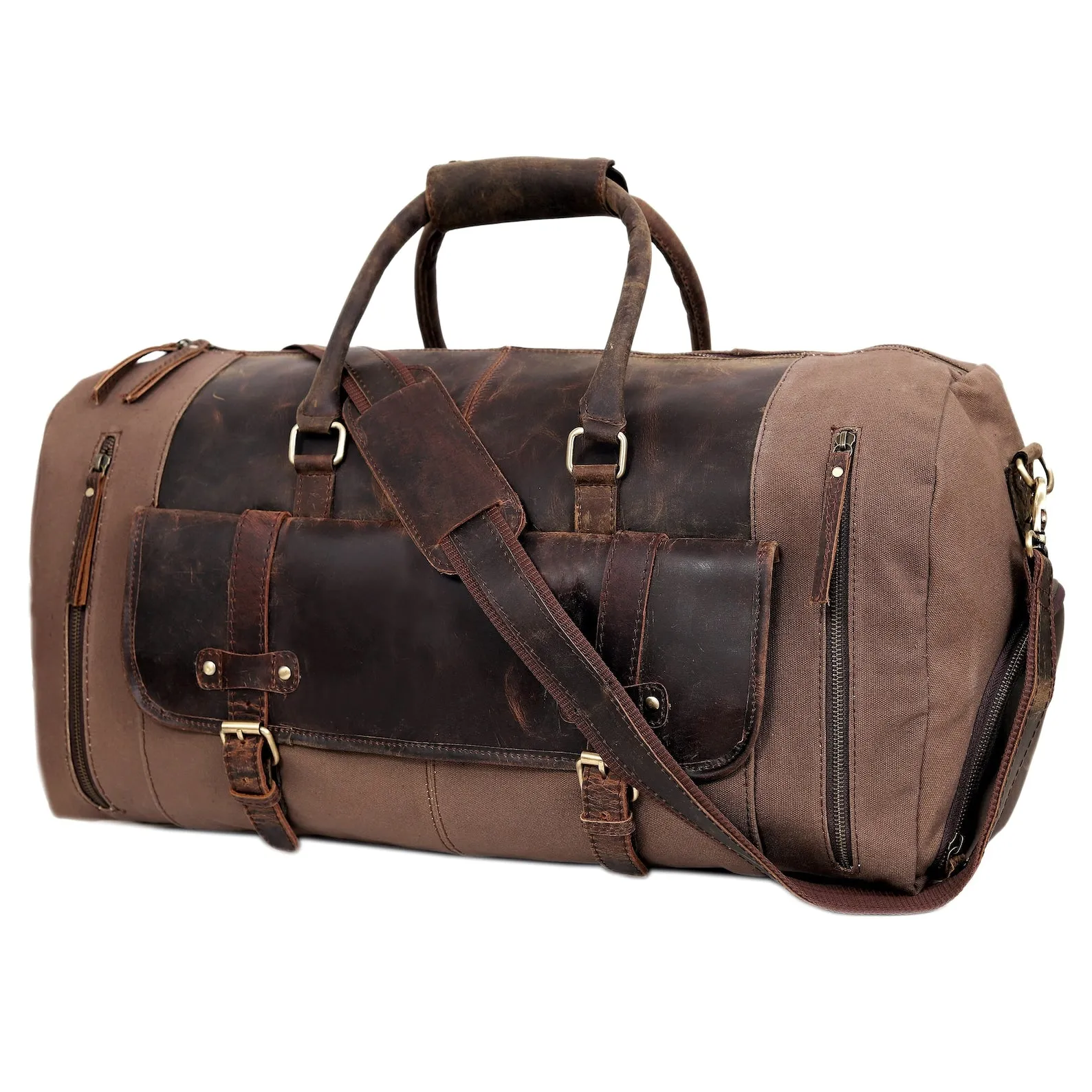 Canvas Leather Duffle Travel Bag