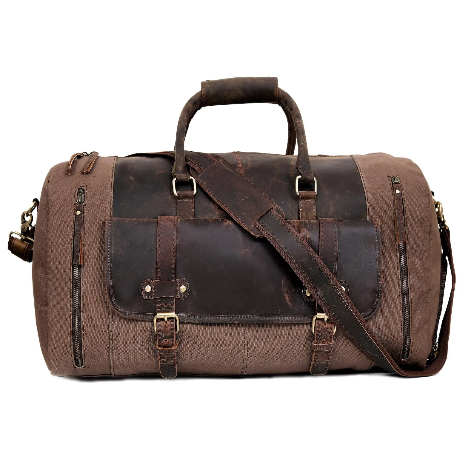 Canvas Leather Duffle Travel Bag