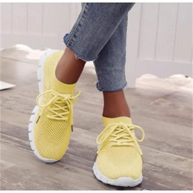 Casual Ladies Shoes Breathable  Women Flying Knit Sports Shoes Flat Shoes