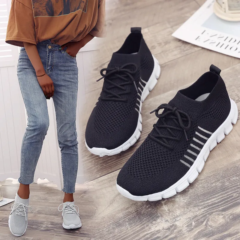 Casual Ladies Shoes Breathable  Women Flying Knit Sports Shoes Flat Shoes