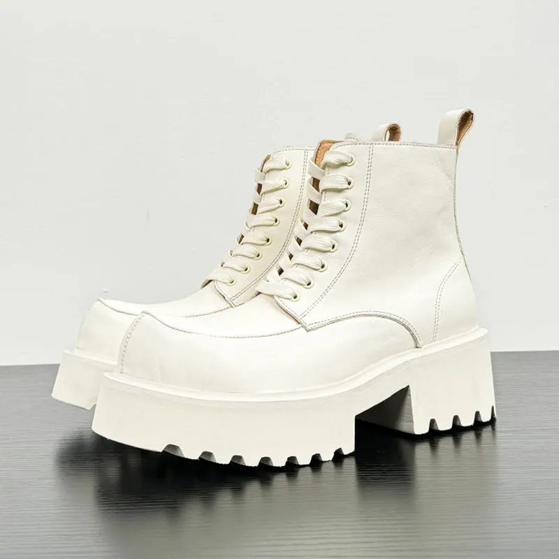 ChicLeather Lace-up Platform Big Head Ankle Boots