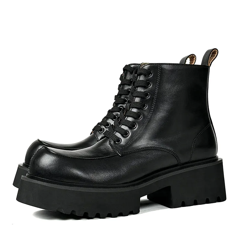 ChicLeather Lace-up Platform Big Head Ankle Boots