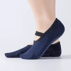 Cotton Backless Ballet Yoga Socks with Straps, Size:One Size(Navy Blue)