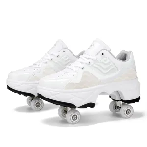 Deformable Four-wheel Retractable Double-row Dual-purpose Roller Skates, Size: 39(DF09 White)