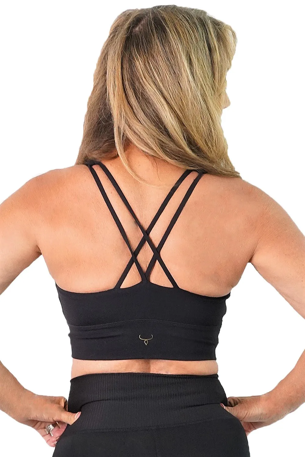 Denise Austin's High Impact Cross Back Sports Bra, Strappy Black Bra for Workouts