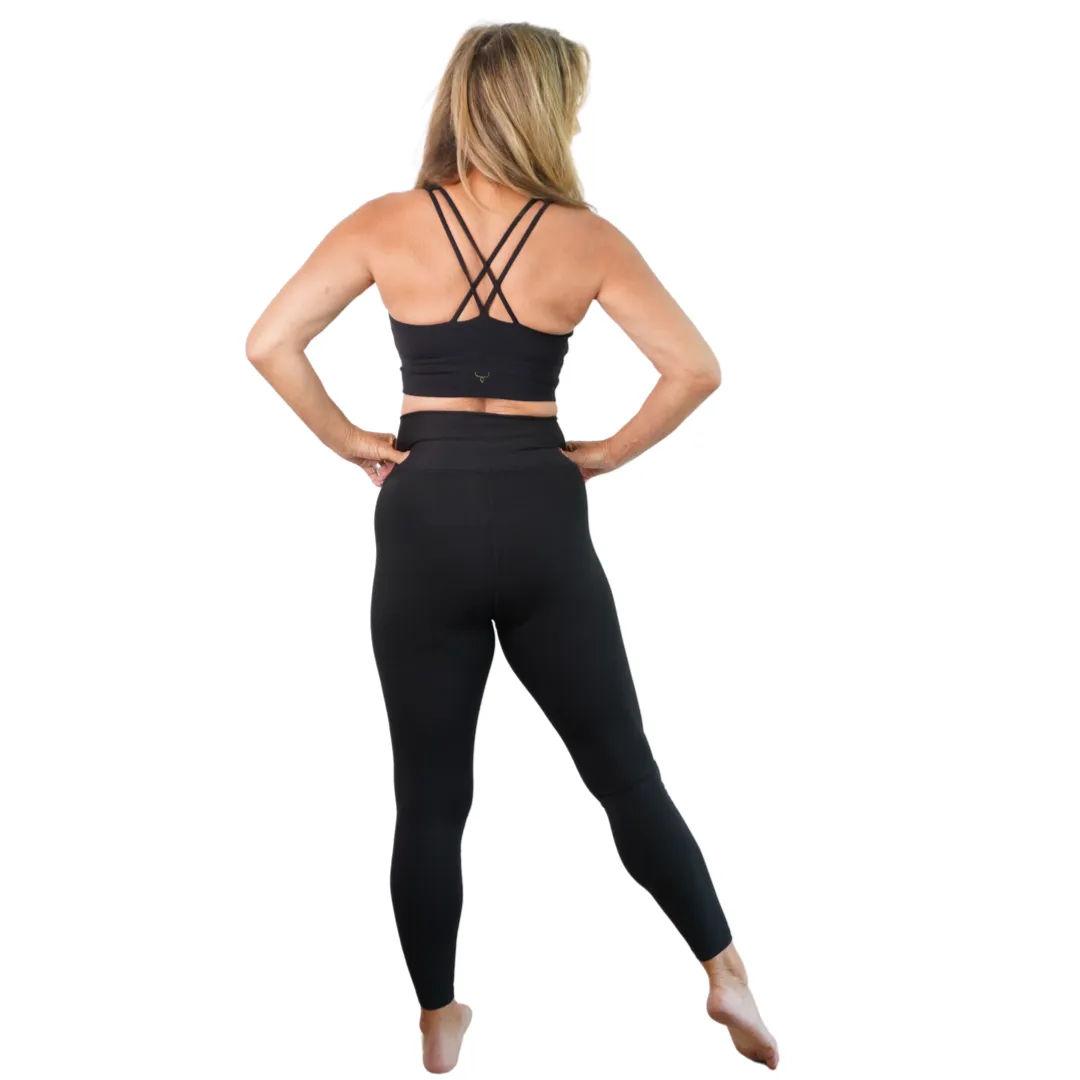 Denise Austin's High Impact Cross Back Sports Bra, Strappy Black Bra for Workouts