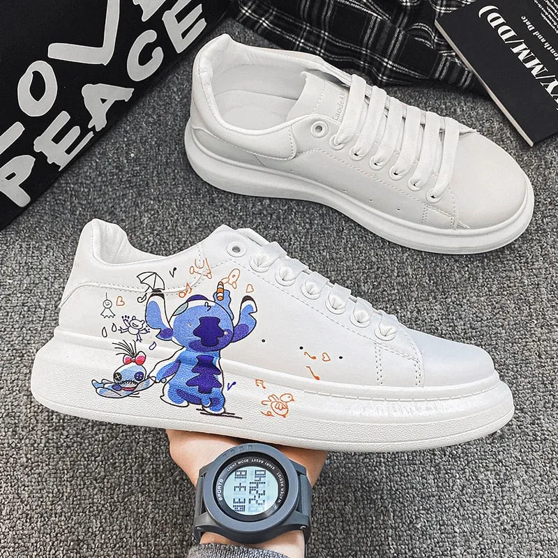 Disney Stitch Couple Fashion Men Women Vulcanize Shoes Male Platform Sneakers Girls Casual kateboarding Shoes flats 3D graffiti