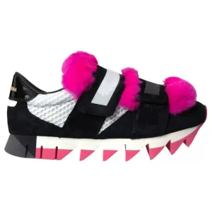 Dolce & Gabbana Black Pink Neoprene Stretch Shark Sneakers Shoes