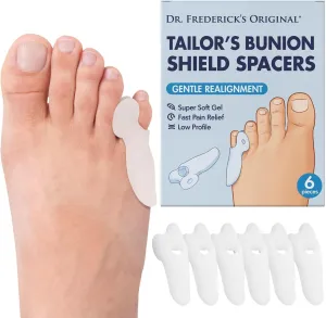 Dr. Frederick's Original Tailor's Bunion Shield Spacers - Soft Gel Bunionette Pads with Spacer - Tailors Bunion Pad Corrector - Fast Pain Relief for Men & Women - Pinky Toe Protection - 6 ct